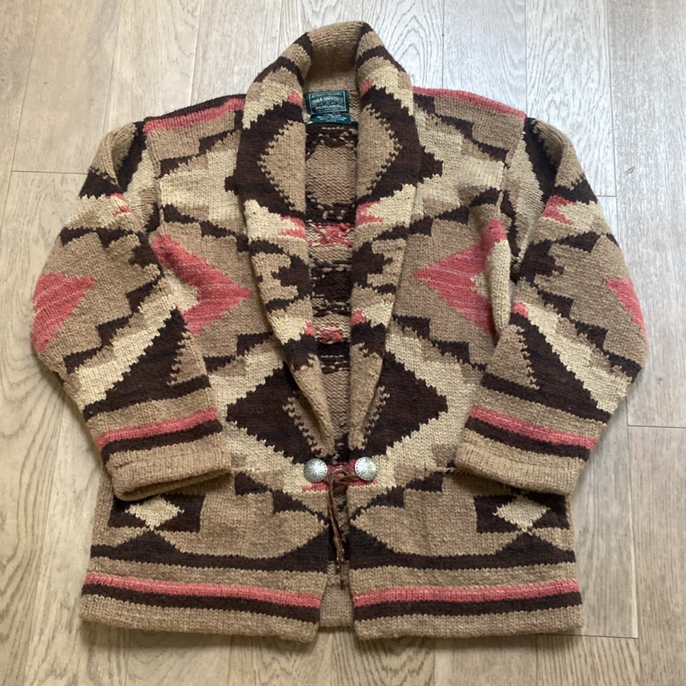 Ralph Lauren Polo Country Western Cardigan Size M Rare Vintage 100% Wool EUC